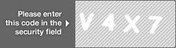 captcha code for visual authentication  letter V number 4 letter X number 7